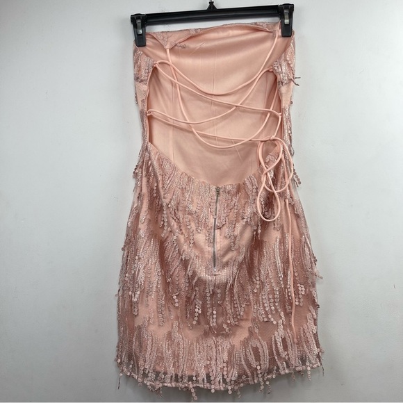 Lulu’s Making Magic Blush Pink Fringe Lace-Up Mini Dress size Large - Picture 5 of 10